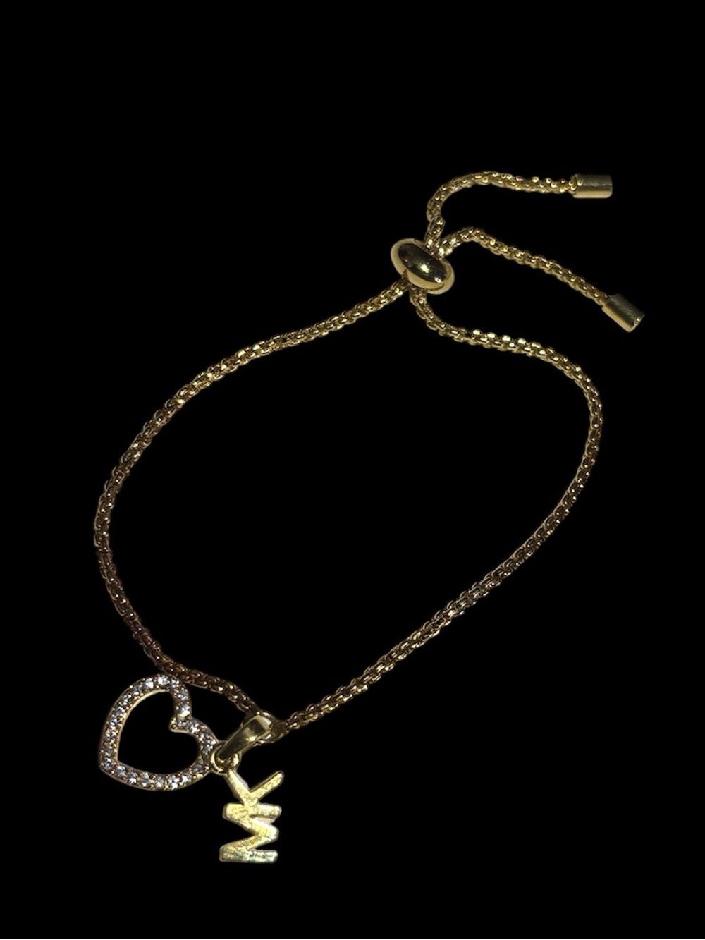 Michael Kors Gold-Tone Adjustable Bracelet with Crystal Heart & MK Charm